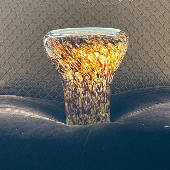 ๐HP๐ Hand Blown Tortoise Shell Leopard Translucent Art Glass Vase Tropical - Picture 4 of 15